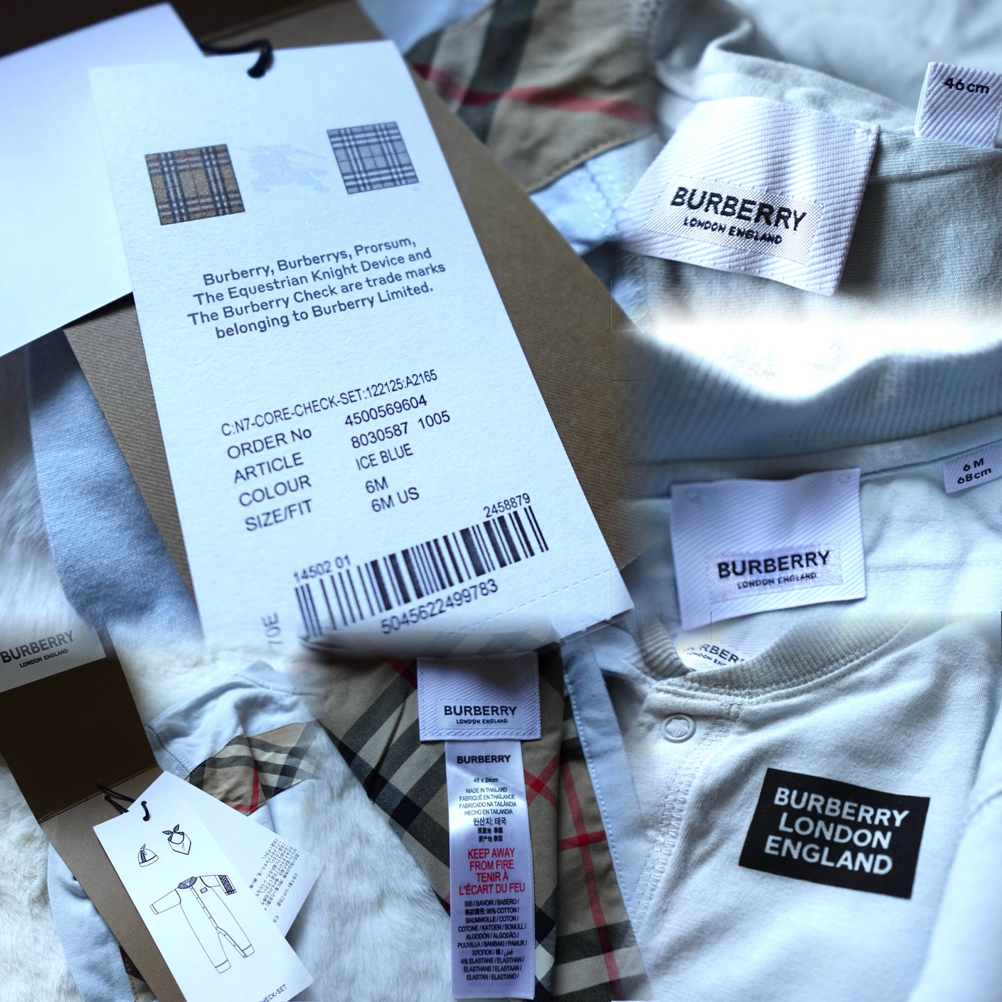 Burberry Kids | Baby Check-Lined Hooded Romper Set (3 PIECE SET) | 6M