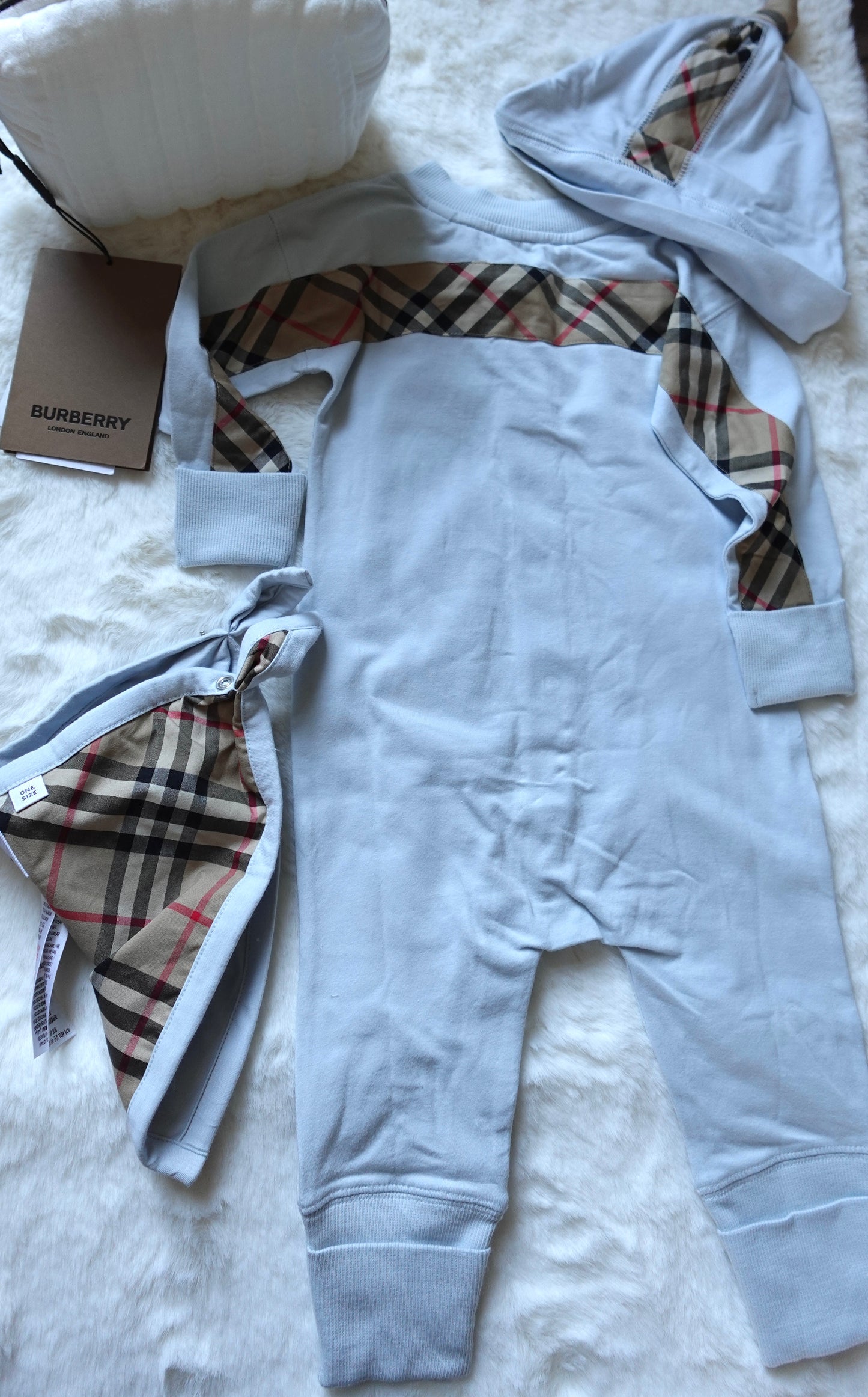Burberry Kids | Baby Check-Lined Hooded Romper Set (3 PIECE SET) | 6M