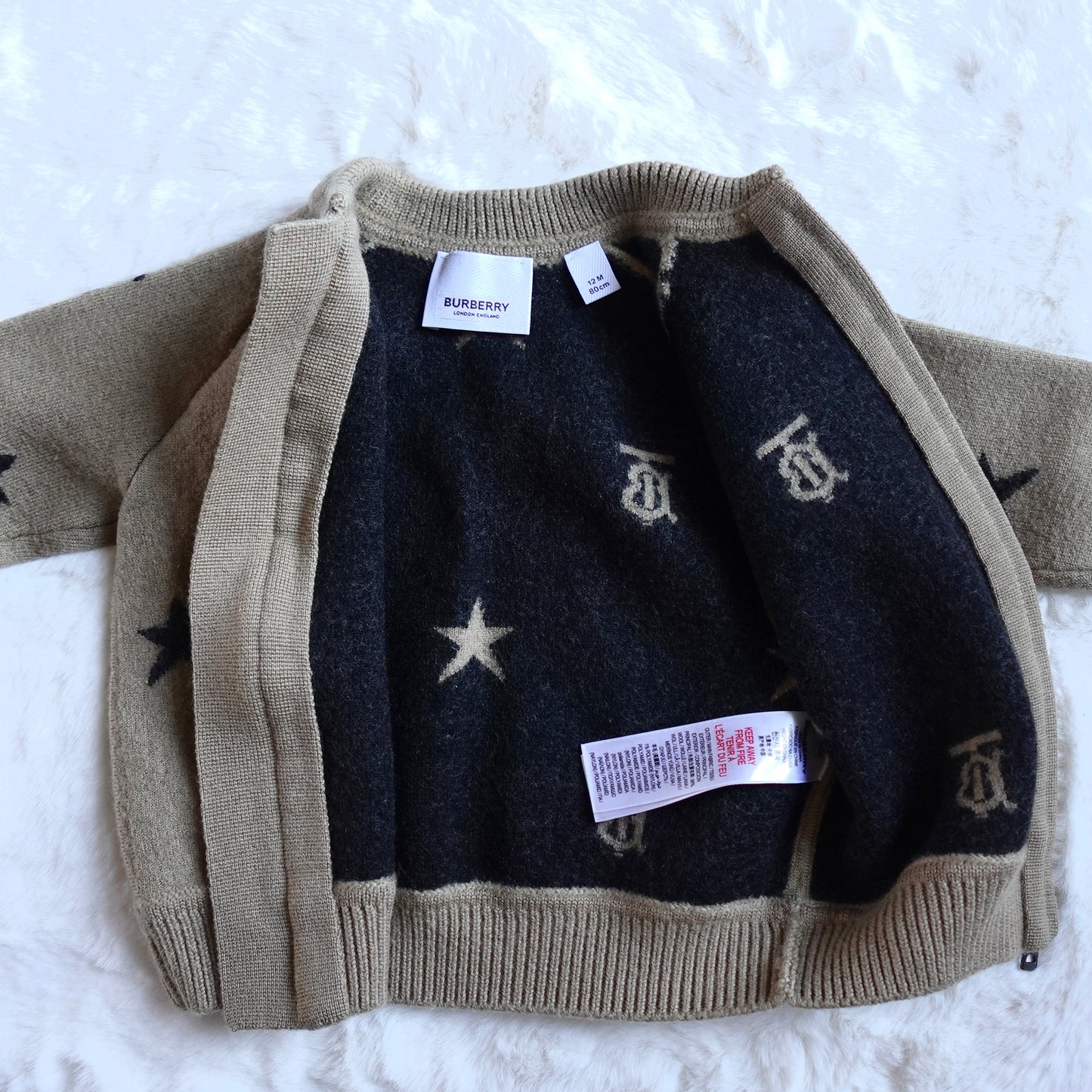 Burberry Kids | Star and Monogram Motif Wool Blend Cardigan | 12M 80CM