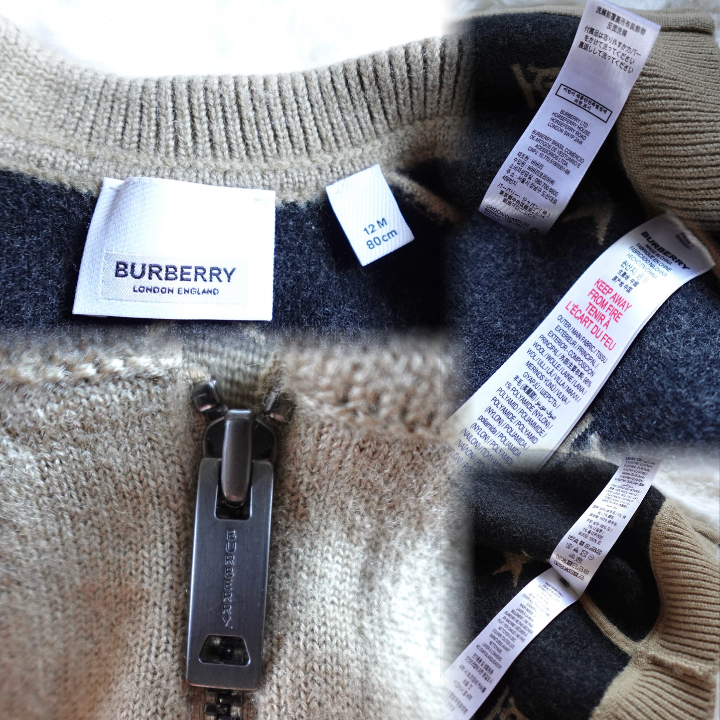 Burberry Kids | Star and Monogram Motif Wool Blend Cardigan | 12M 80CM