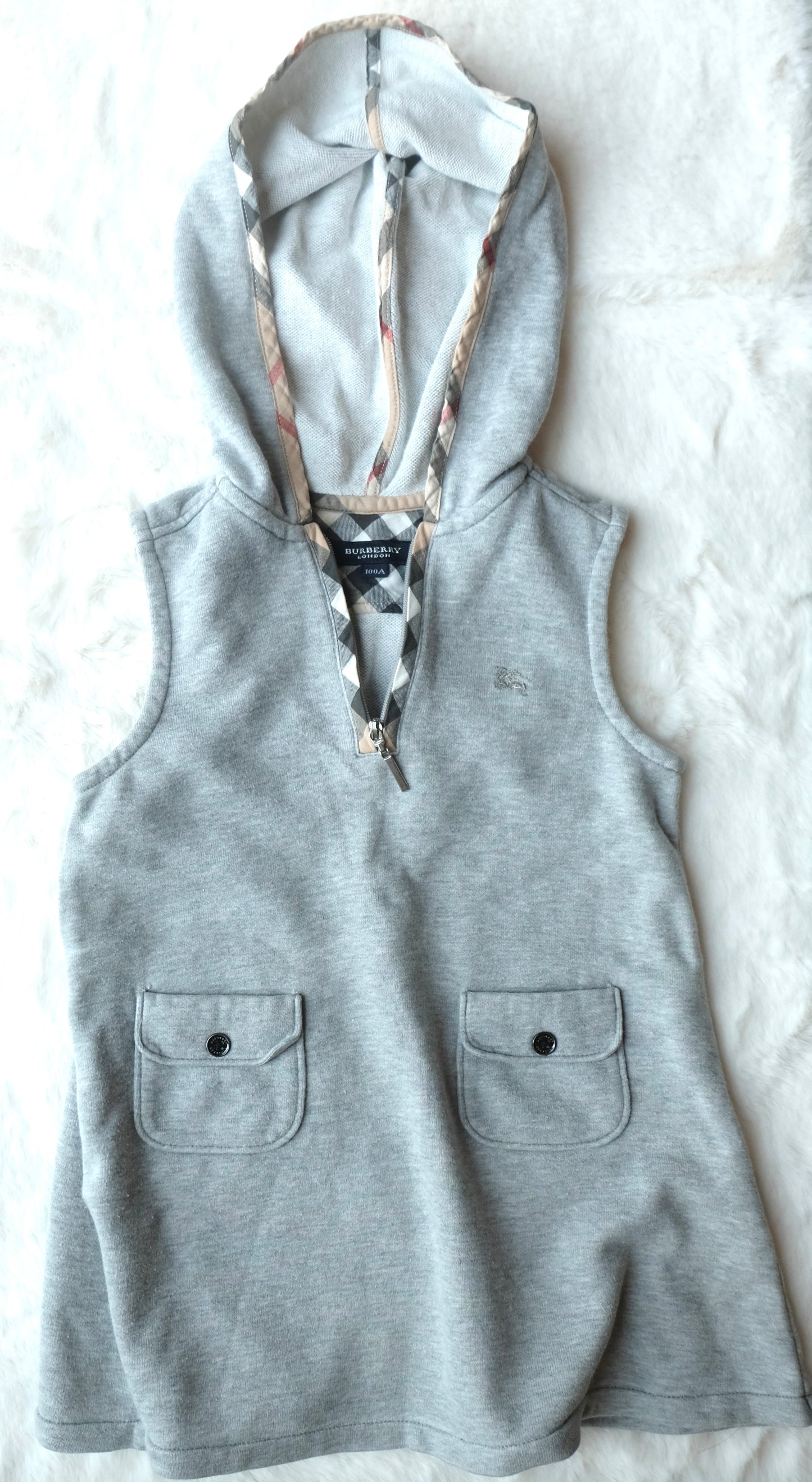 Burberry Kids | Check-Lined Sleeveless Hoodie Dress | 100A 4Y