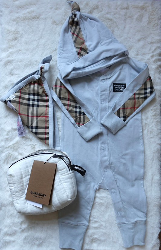 Burberry Kids | Baby Check-Lined Hooded Romper Set (3 PIECE SET) | 6M